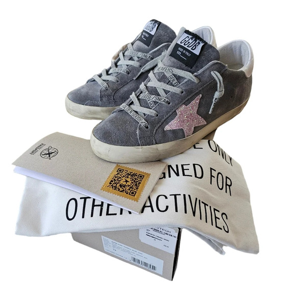 Golden Goose Superstar Size 38 Nordstrom Private Edition Gray Suede Pink Glitter - Picture 2 of 9